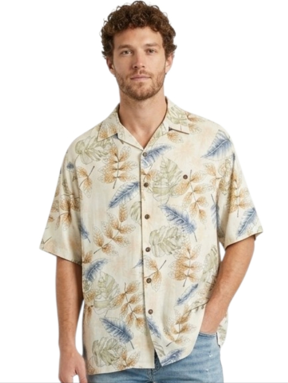 Campia Moda Men’s Tropical Hawaiian Print Button-Up Shirt Medium Rayon